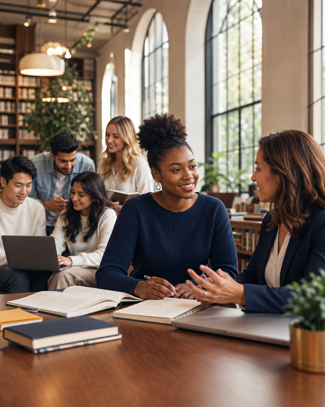 International students receiving education guidance